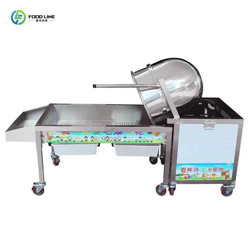 Customized Industrial Gas Powered Popcorn Kettle Machine Integrated Caramel Coating Corn Puffing Function