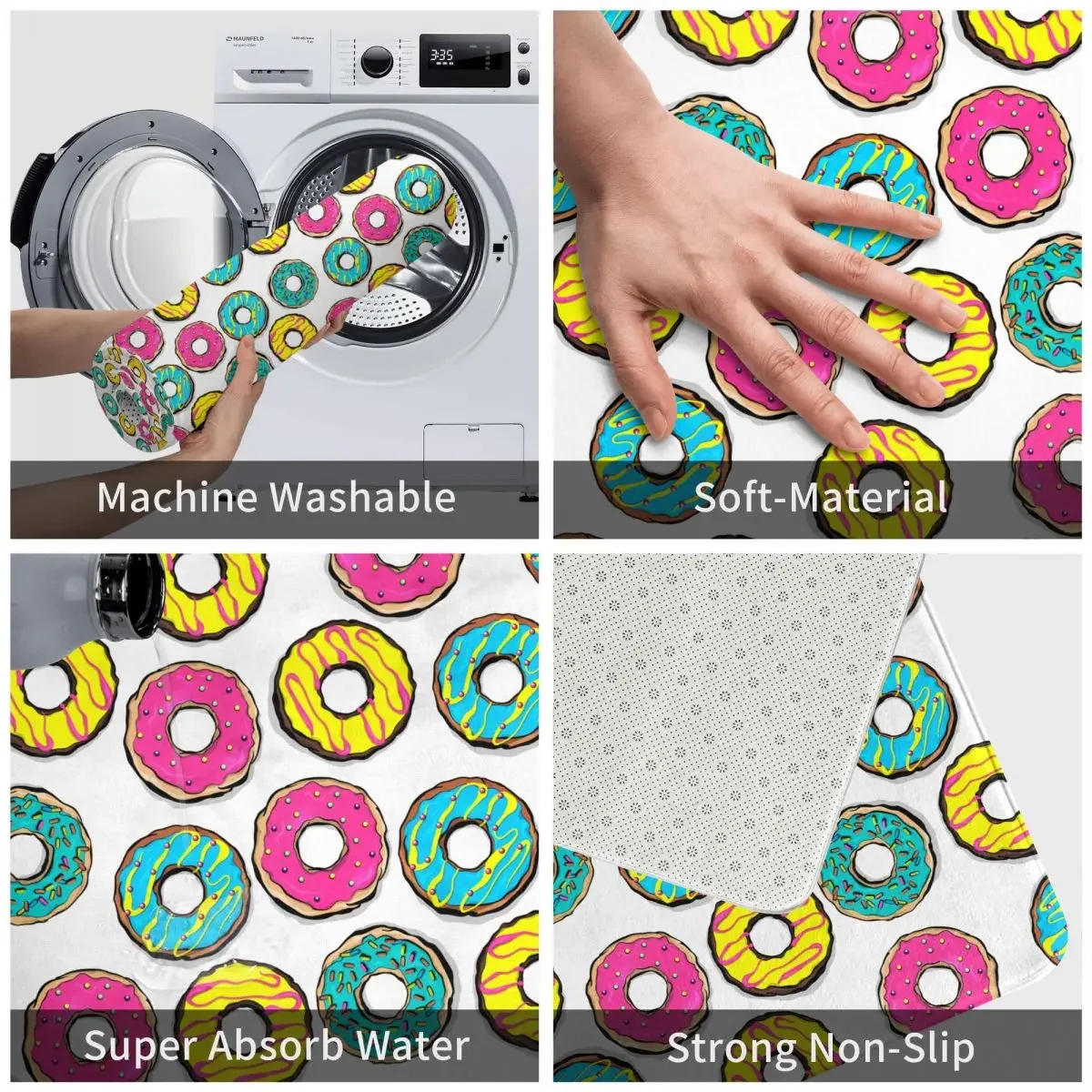 Glazed Doughnut Donut Lover Quick Dry Bath Mat Super Absorbent Cartoon Donuts Bathroom Rugs Non Slip for Shower