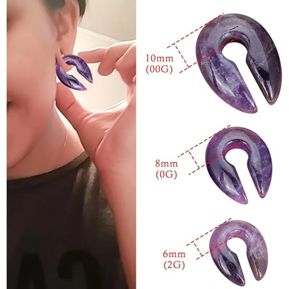 1 Stück U-förmiger Katzenauge-Achat-Opalstein, großer Schlüssellochstein, Gehörkanalstopfen, Piercing-Schmuck, Größe 2 g, 0 g, 00 g – Detail 2