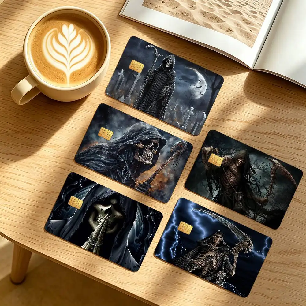 Horror G-Grim R-Reaper Scythe Credit Card Public Transportation Cards Protective Sticker Waterproof Card Face Decoration 4PCS