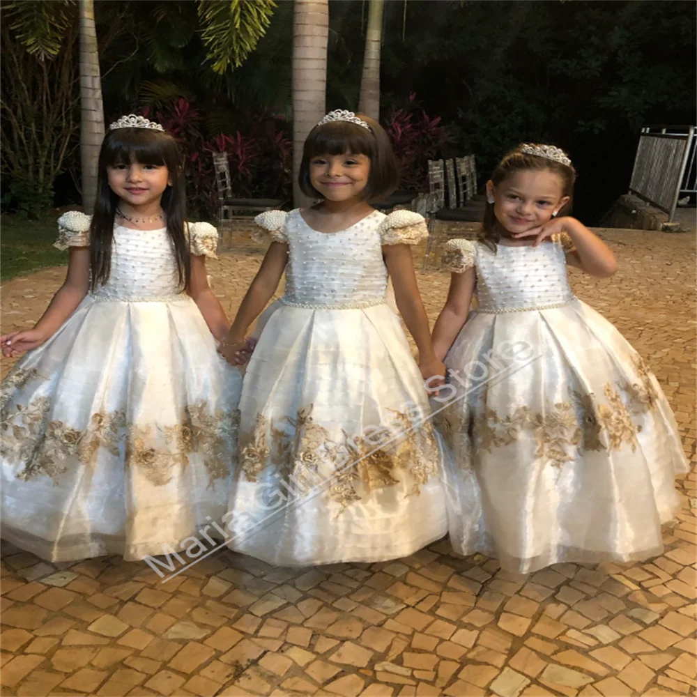 

Платье с цветочным узором для девочек с украшением из белого жемчуга, кружевное вечернее платье по индивидуальному заказу для детского дня рождения