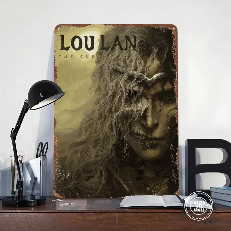 Lou Lan: The Cursed Sand Game Cover 3D Texture Printed Poster Custom Vintage Metal Tin Plate Sign for Wall Art Room Accessories