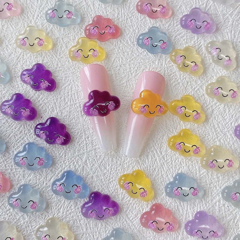 30PCS Cute Cartoon Smiling Face Clouds Nail Charms Accessories Parts UV Color Changing Nails Decoratoin Supplies Materials