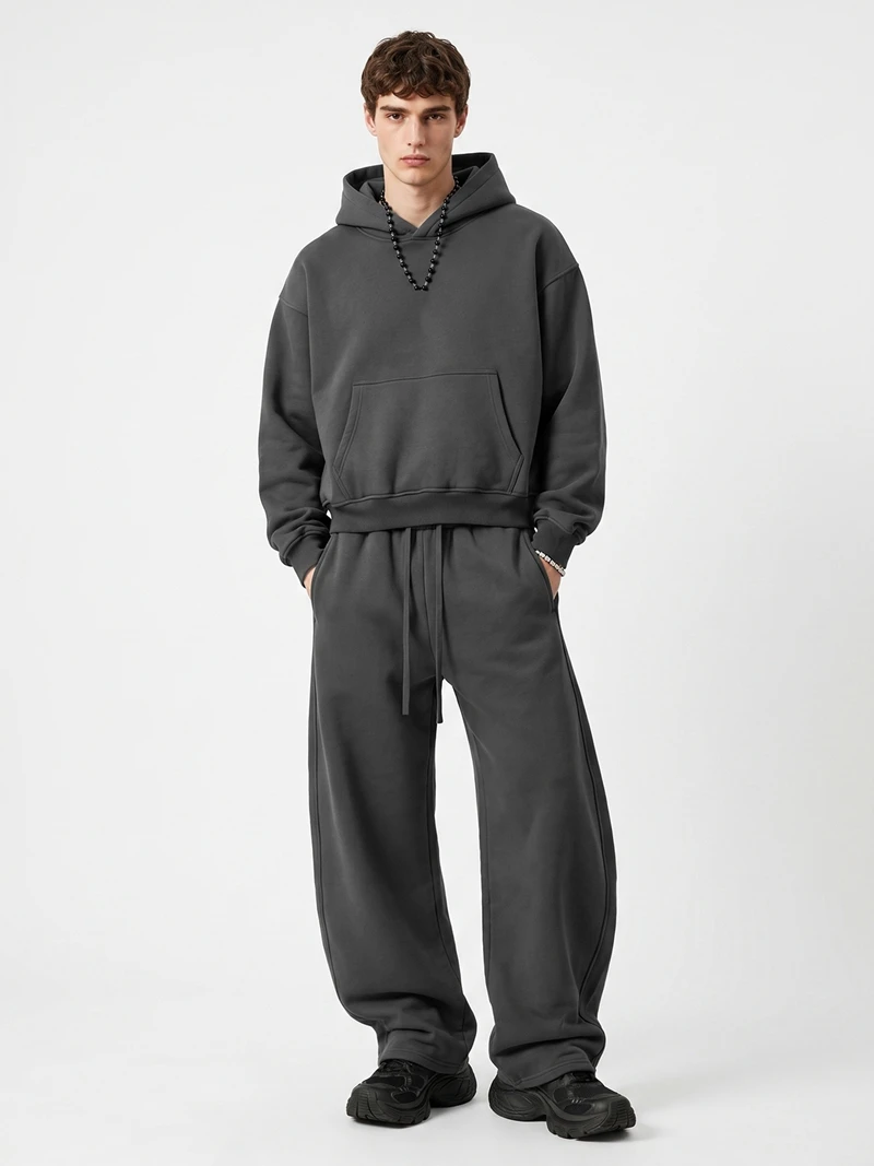 Übergroße Herren Graue Kapuzenpullover Sweatshirt Fleece Übergroßer Kapuzenkragen Baumwolle Herbst-Hoodies Lässiger Lockerer Schnitt Ultra Weicher Pullover – Detail 8
