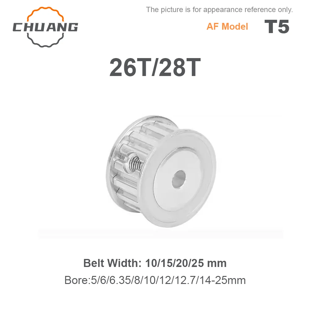 T5 Timing Pulley 26T/28Teeth Bore 5-25mm for belt Width 10/15/20/25mm AF Type T5 Synchronizing wheel Driving wheel 26T/28Teeth