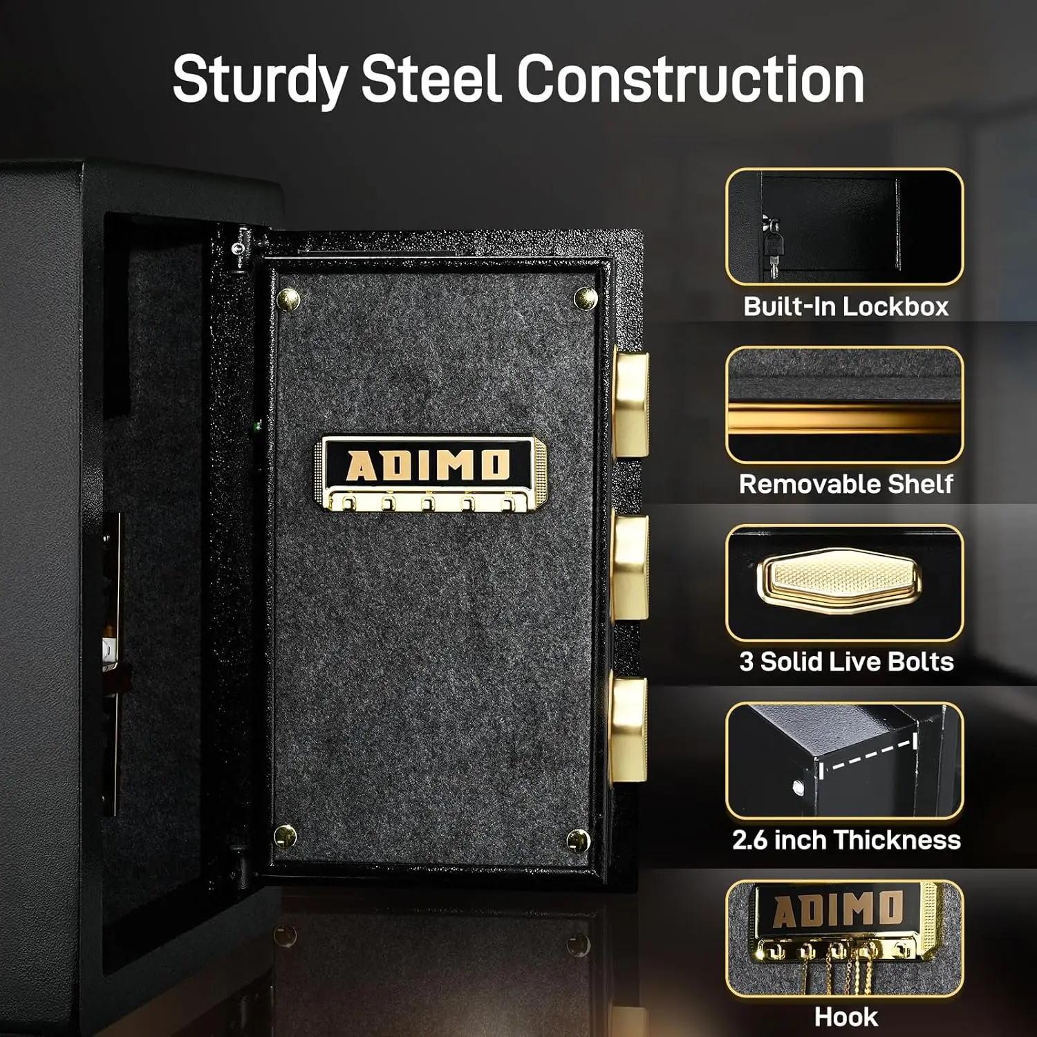 Safe with Interior Drawer, 2.8 Cuft Heavy-Duty Steel Safe Box w/LCD Digital Screen, Diamond Reinforced Lock, Dual Alarm System w