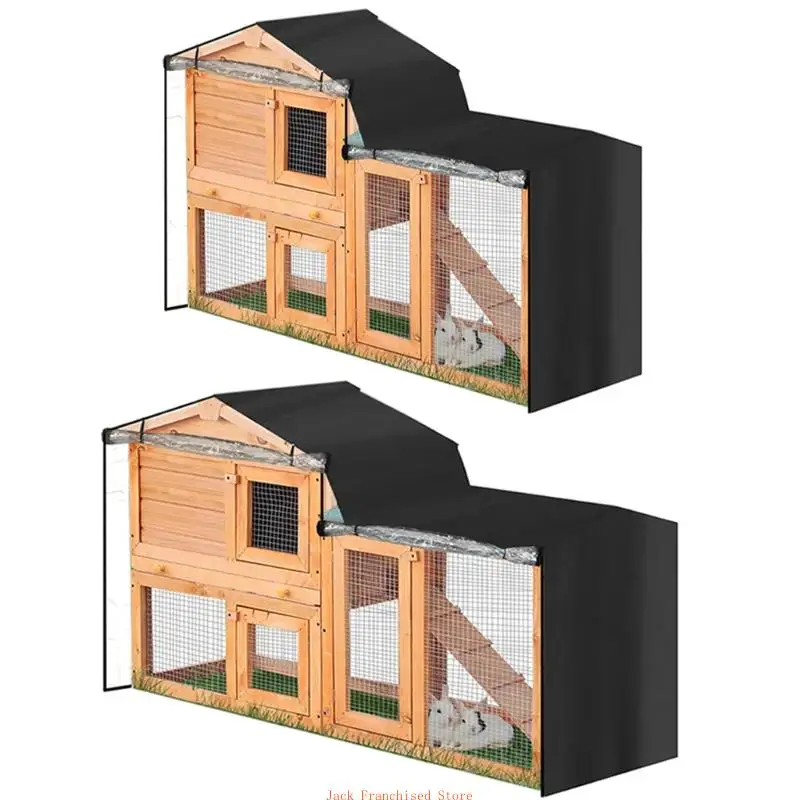 

Rabbit Hutch Cover Durable Oxford Cloth Cage Covering for Double for Deckers with Pointed Window Waterproof UV Resistant