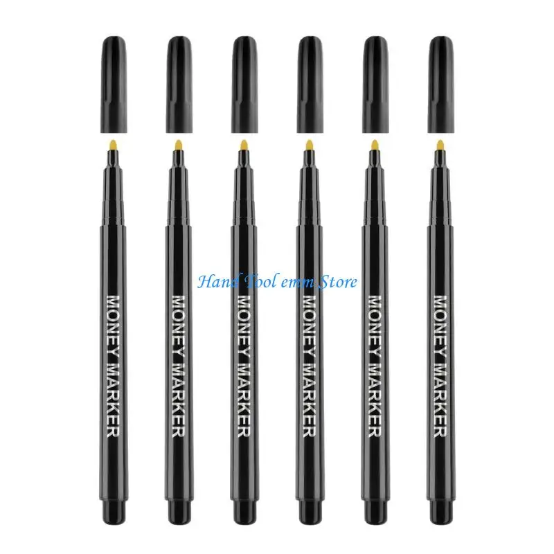 H37F Pack of 6 Water Based Counterfeits Detection Pens Perfect for Bills Checks Quick Drying Portable Plastic Design