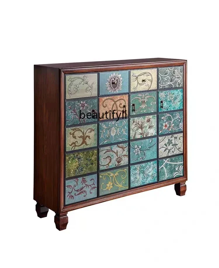 C85 Entrance Cabinet Retro Painted American Country Doorway Storage Neoclassical Small Apartment Solid Wood Sideboard