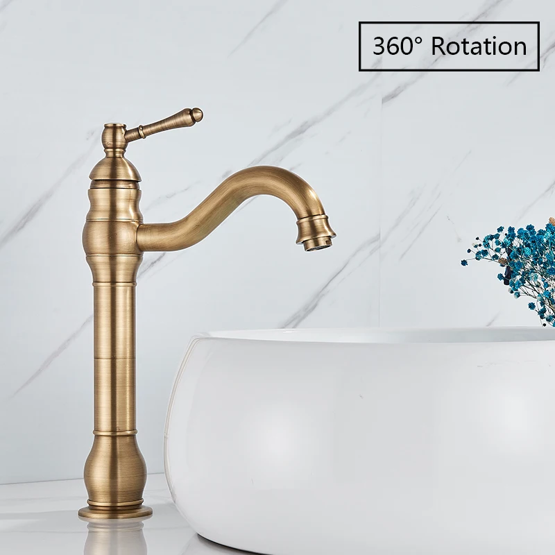 

Rozin Antique Brass Basin Faucet 5 Colors Deck Mounted Single Handle Bathroom Crane Long Spout Lavatory Sink Hot Cold Mixer Tap