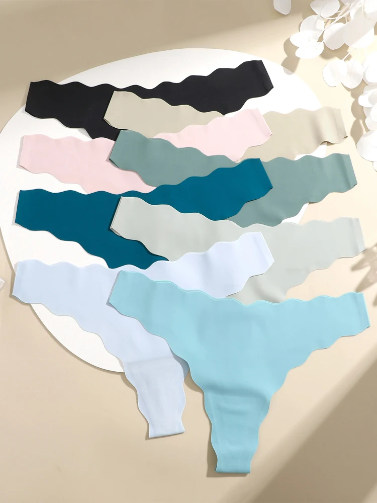 6pcs Seamless Ruffled Belt Underwear Women's Ultra-Soft Panties Sexy Breathable Thongs Female Low Waist Stretchy G-String T-Back image 4