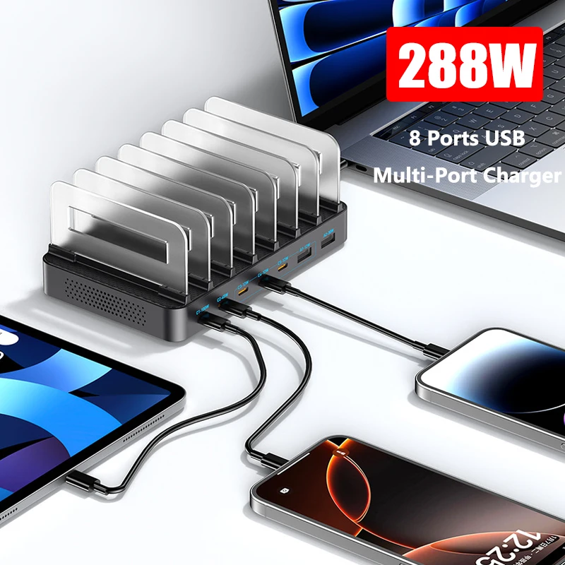 caricatore-usb-c-288w-con-8-porte-stazione-di-ricarica-gan-con-supporto-ricarica-rapida-pd-100w-per-macbook-pro-iphone-samsung-laptop-e-tablet
