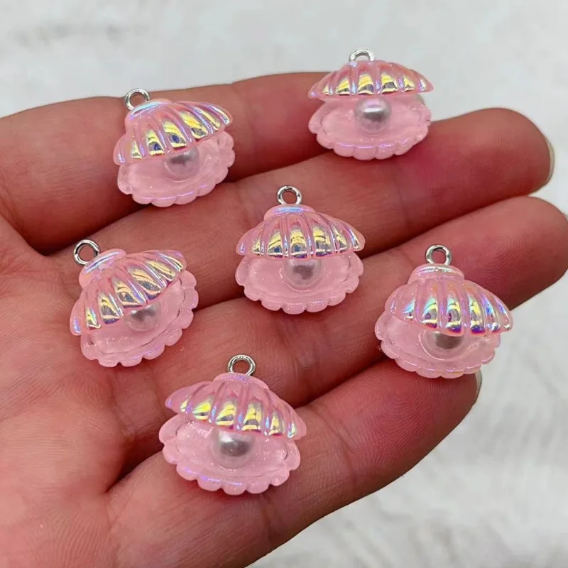 10pcs cute gradient shell shaped sequin resin charm pendant DIY necklace earrings bracelet keychain jewelry making