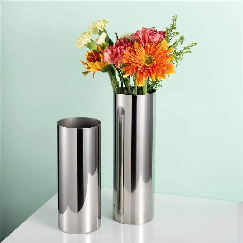 9x28Hcm SUS304 Stainless Steel Vase Decorative Centerpiece For Home or Wedding (Silver)