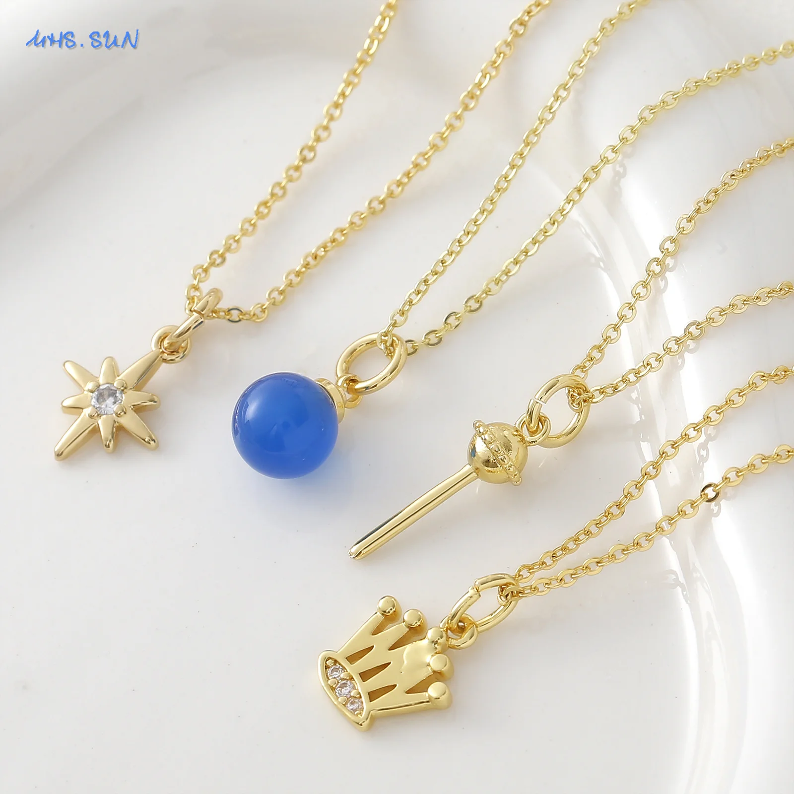 MHS.SUN تاج الموضة/السداسية ستار/مصاصة قلادة القلائد مطلية بالذهب حفلة عيد ميلاد مجوهرات هدية 1 قطعة للنساء فتاة