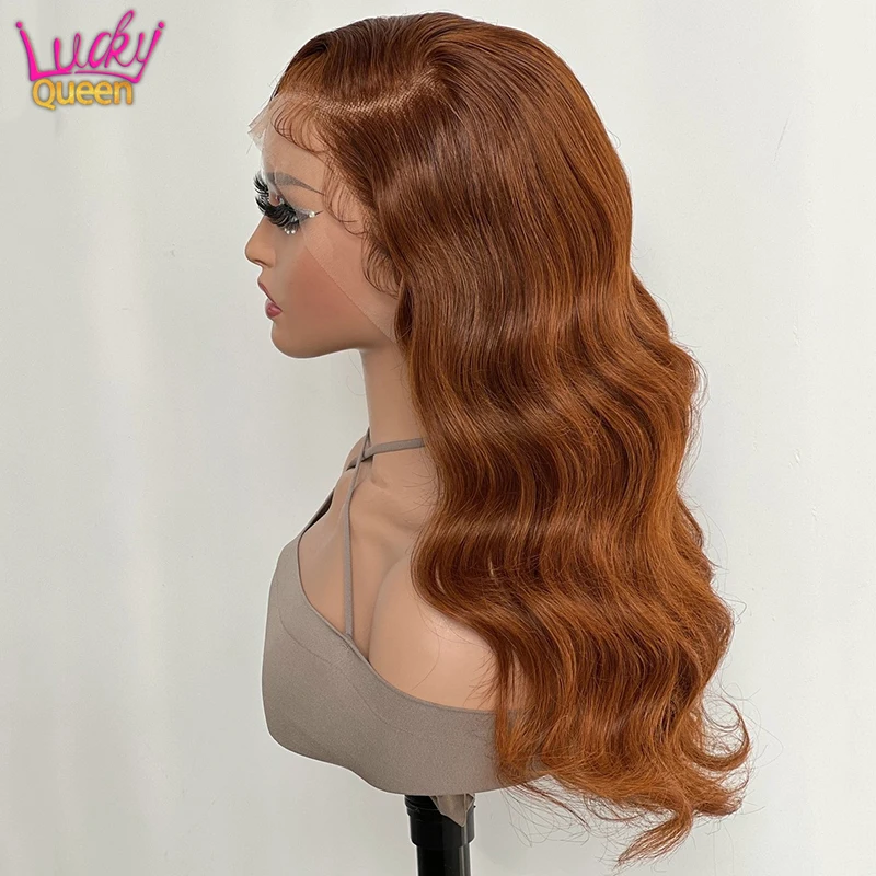 Orange Brown Body Wave Human Hair Wig Ginger 13x6 Transparent Lace Frontal Wig Brazilian Remy Hair Wig for Women Pre Plucked