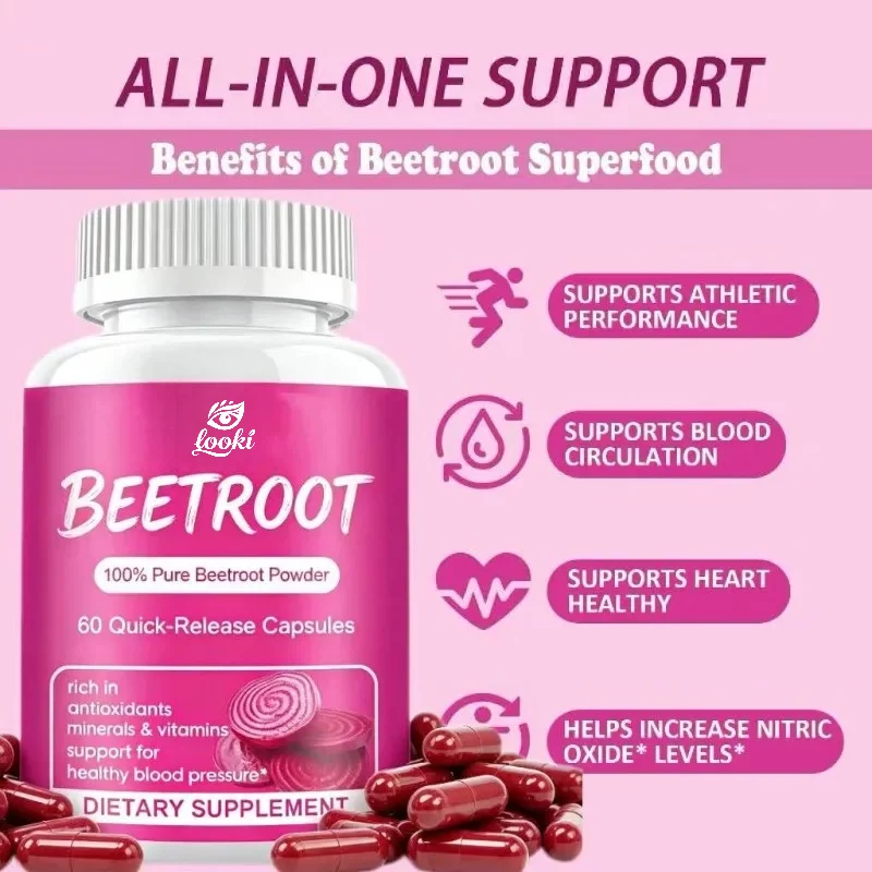 Beetroot Capsules 1300mg Organic Pure Beetroot Powder 60 Capsules