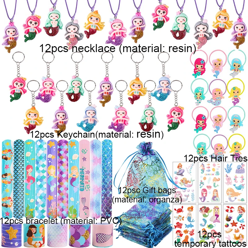 72pcs Mermaid Birthday Party Favors Kids Bracelets Keychains Tattoos Stickers Wedding Gifts Guests Mermaid Pinata Fillers Toys