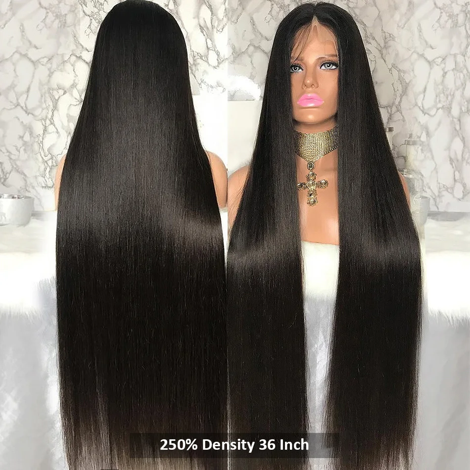 Perucas dianteiras transparentes do cabelo humano do laço para mulheres, perucas frontais brasileiras, osso reto, 250 densidade, 13x4, 13x6, 30 pol, 40 pol