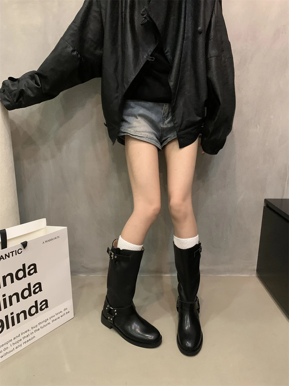 Stivali da donna autunno scarpe da donna calzature invernali punta tonda donna 2024 nero metà polpaccio gomma Med pelle equitazione roma Hoof Heel