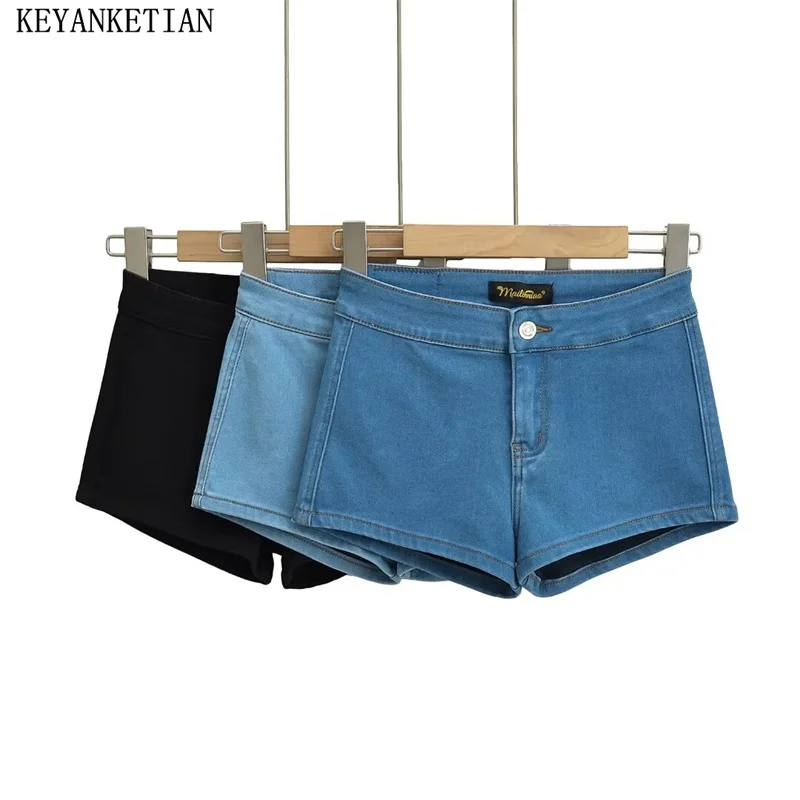 KEYANKETIAN New Launch American Retro Women's Stretch Low-rise Denim Shorts Summer Soft Thin Simply Skinny Jeans Hot Shorts Y2K