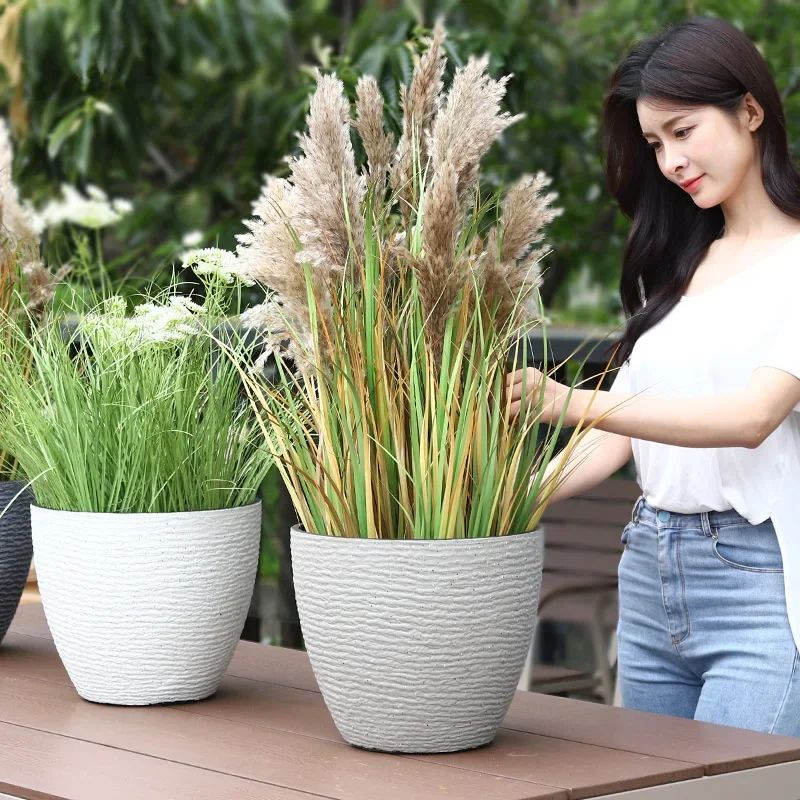 Indoor furniture flower pot imitation cement floor deep high pot simple thickened fortune tree large diameter resin po