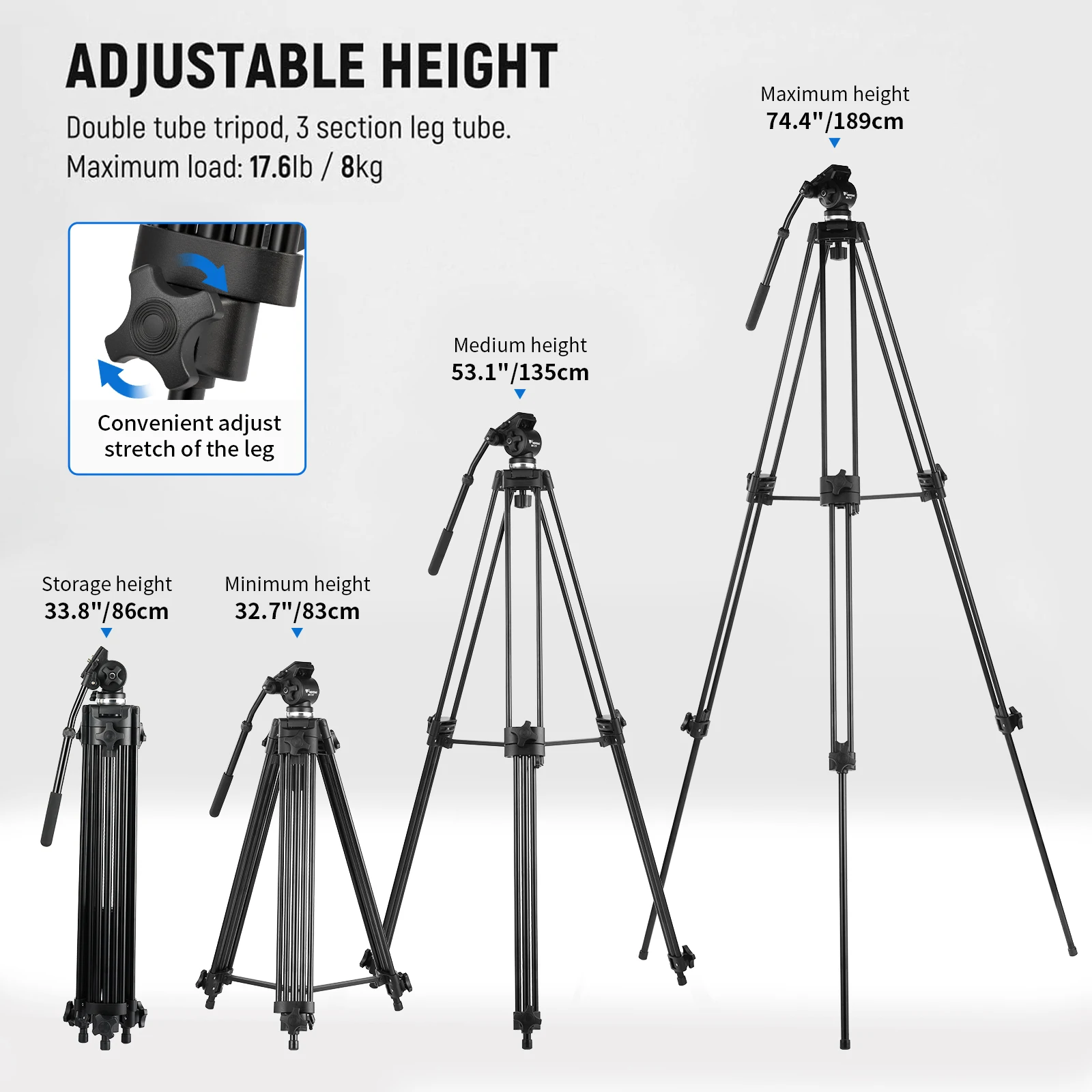 

Selens 74.4" WeiFeng Video Tripod System Professional Heavy Duty Camera 360° Fluid Head