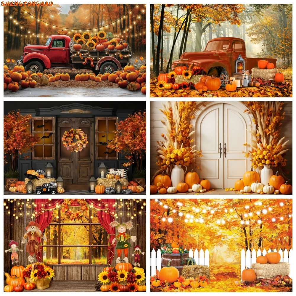 Autumn Photography Backdrop Fall Forest Farm Barn Pumpkin Wheat Field Harvest Thanksgiving Baby Portrait Photo Background Props