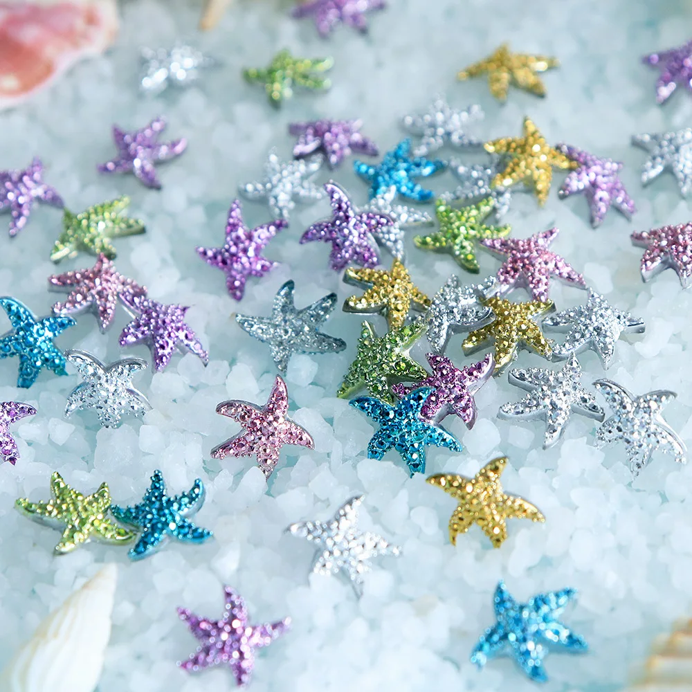 30pc Bulk Imitation Metal Stars Nail Figures Design 3D Resin Ocean Starfish Parts Kawaii Rivet DIY Manicure Decorations Supllies