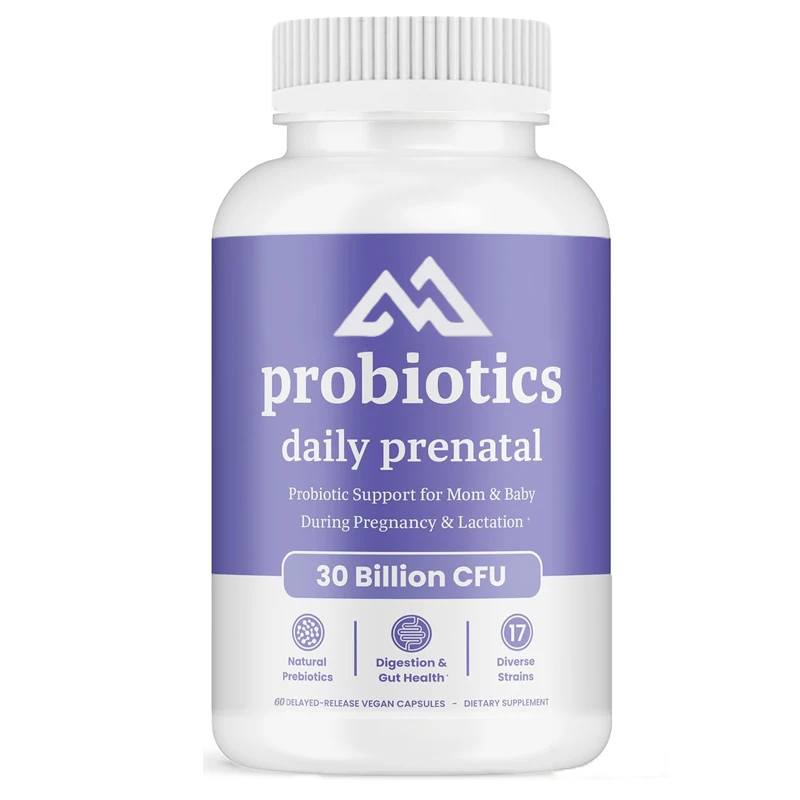 

Prenatal probiotics with 30 billion colony units and 17 strains of prebiotics support digestive, intestinal, and immune health