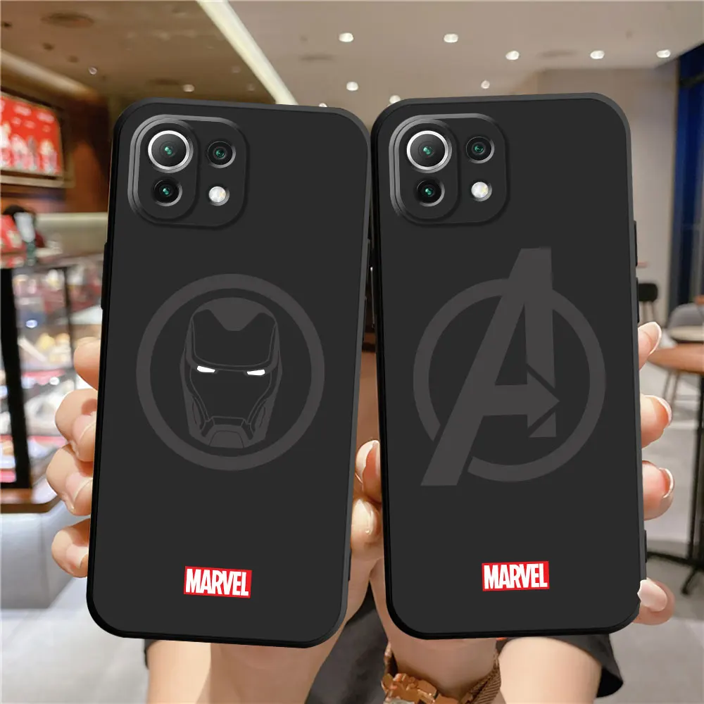 Case for Xiaomi Mi 12 Lite Note 10 Pro 9 9T 12T 13 11T 11 Lite 10T Pro 11T Black Soft Shell Cover Marvel Avengers Hero Logo