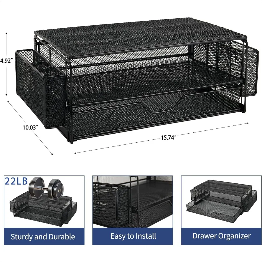 حامل شاشة كمبيوتر من طبقتين من AUPSEN مع درج وحامل قلم رصاص وحامل شاشة معدني ومنظم مكتب الكمبيوتر
