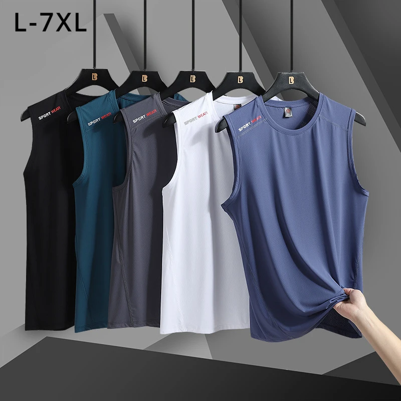 Summer Tank Top Men Ice Silk Sleeveless Sports Mesh Breathable Comfortable Quick Drying Tshirts Loose Basketball Running Vest