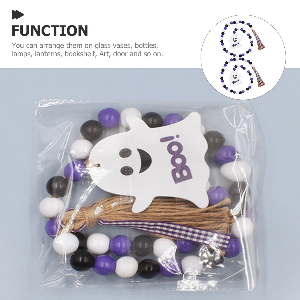 

2 Pcs Halloween Wooden Bead Rope Tassel DIY Pendant Home Decor Wall Hanging Charm farmhouse beads string vintage home