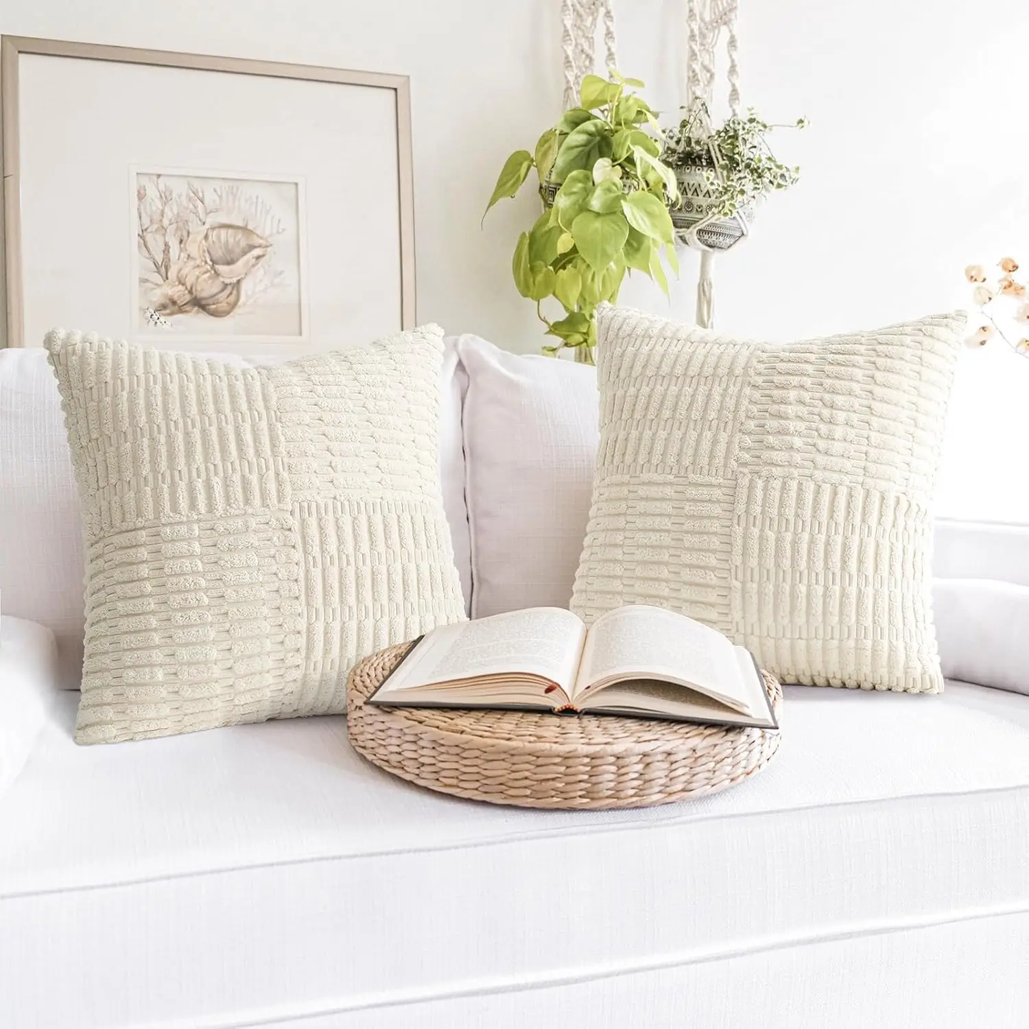 Beige Throw Pillow Covers 45x45CM Modern Farmhouse Home Decor Corduroy Pillow Covers for Spring Sofa Living Room Couch Bed Soft