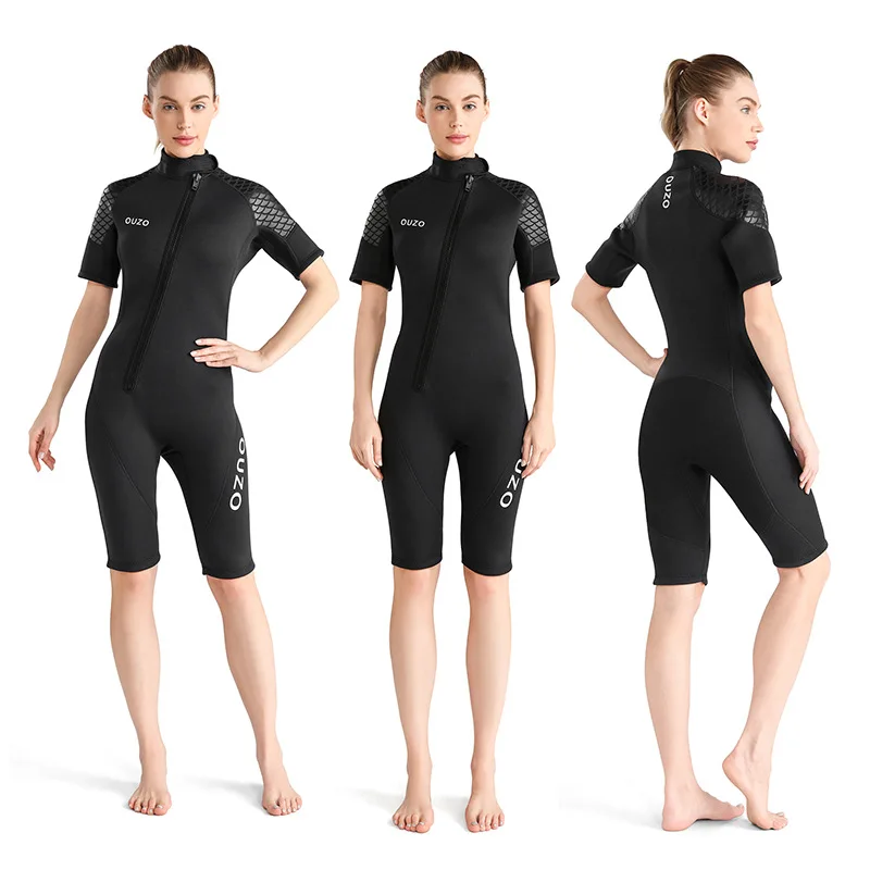 3mm Shorty Wetsuit Womens Mens , Full Body Diving Suit Front Zip Neoprene Short Sleeve for Diving Snorkeling Surfing Swimming