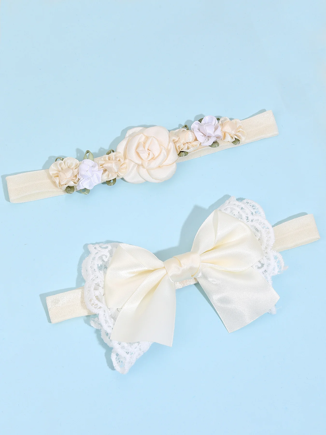 2 Pc Baby Girl Simulated Flower Head Band Set Cute Lace Bow Headbands for Party Photography Props Ideal for Kids Gift Headband