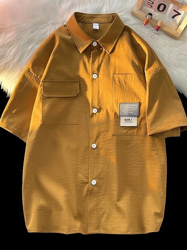 Loose Men's Ice Silk Short Sleeve Shirt Jacket Summer New Style Casual Fashion Pocket Design Breathable Comfortable Lightweight