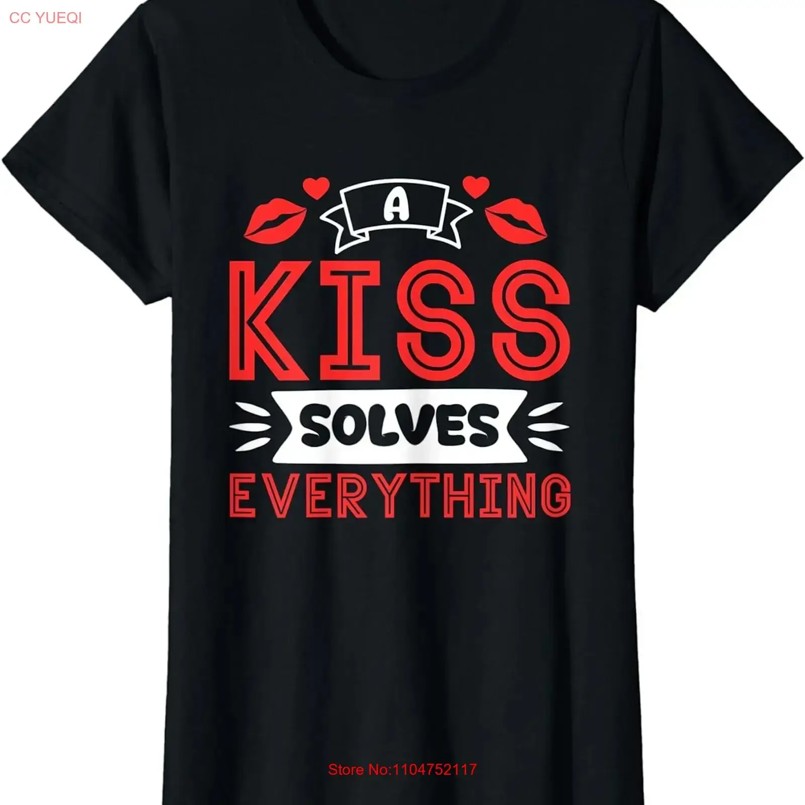 A Kiss Solves Everything Partners Love Ladies' Crewneck T Shirt long or short sleeves vintage Washed graphic Slightly Casual