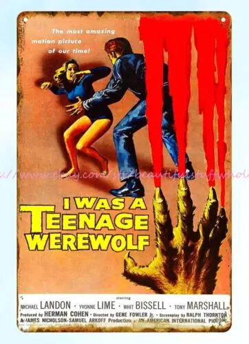 wall and deco 1957 I Was a Teenage Werewolf horror movie poster metal tin sign