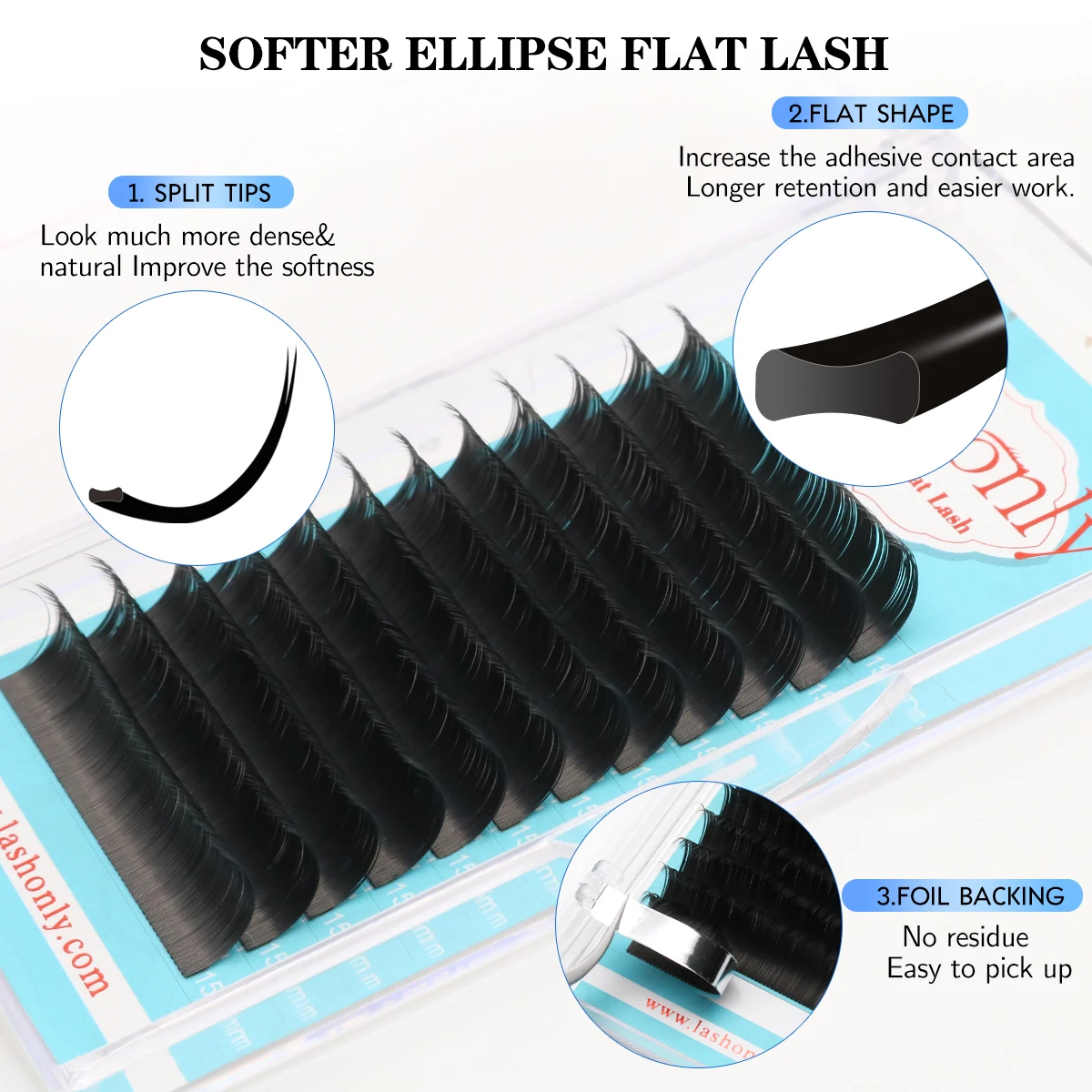 Lashonly Ellipse Flat Lashes Gray Black Matte Split Tips Natural Eyelash Extensions Faux Mink Soft Gentle Eye Lashes