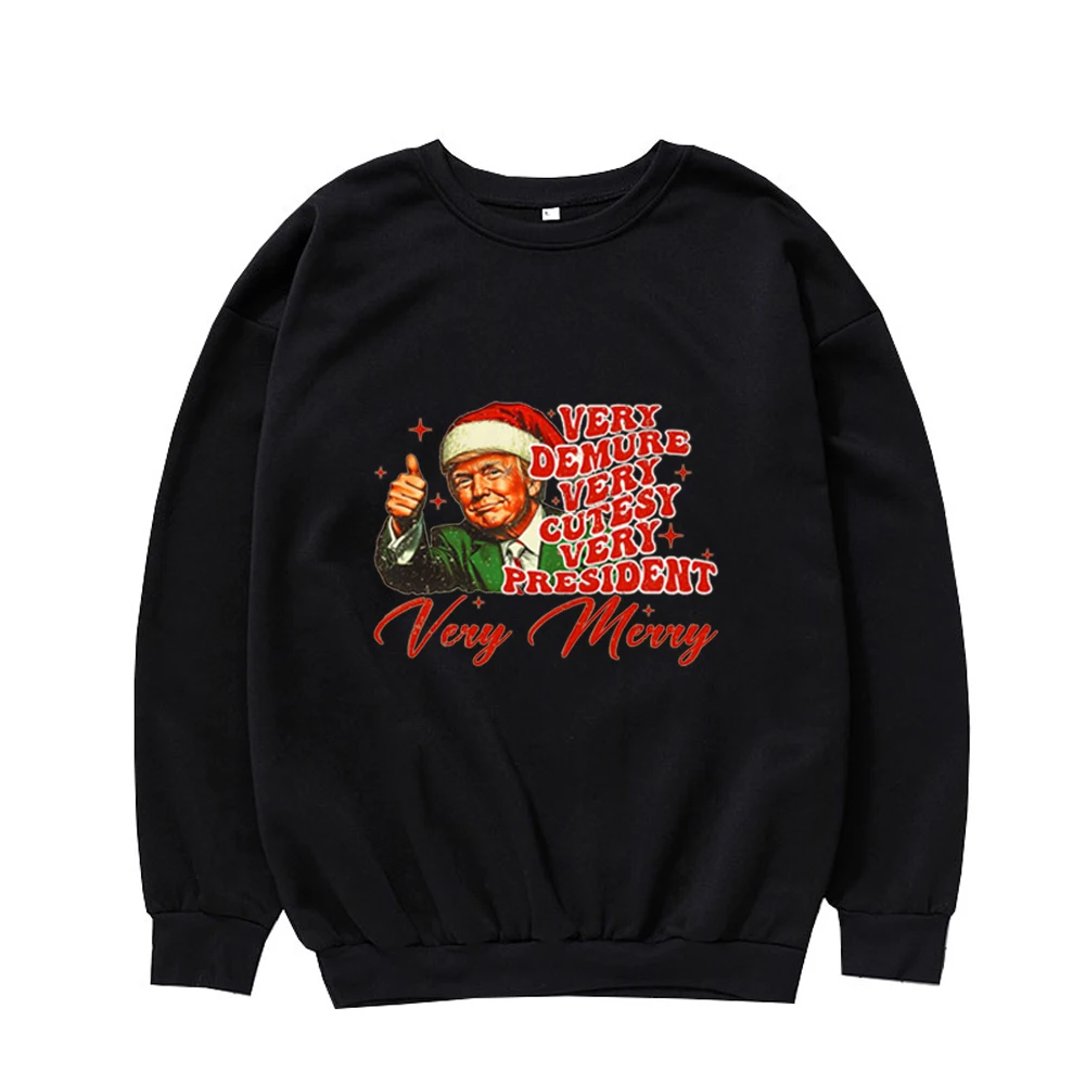 Trump sehr beglaubt, sehr süß, sehr Präsident, sehr fröhliche Sweatshirts, Weihnachtskostüme, Pullover mit Rundhalsausschnitt im Cartoon-Stil