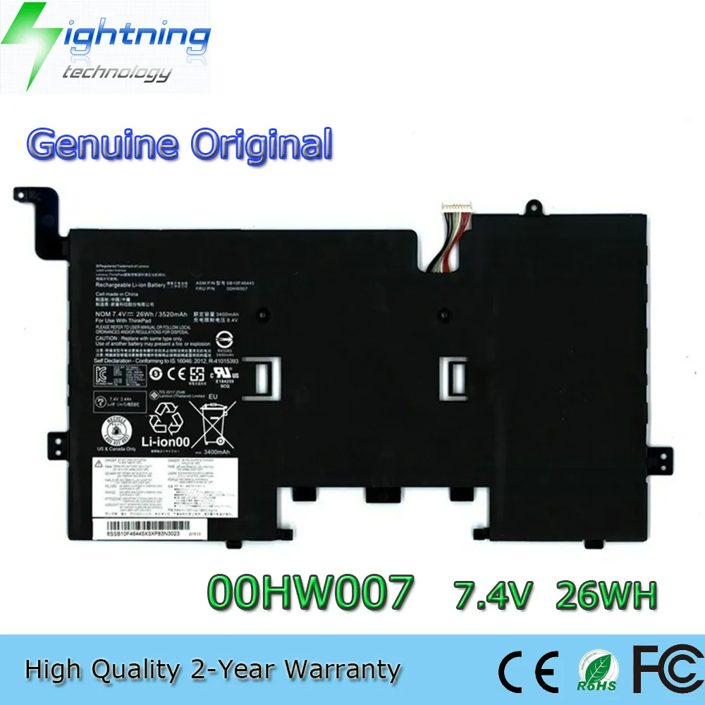 

New Genuine Original 00HW007 7.4V 26Wh Laptop Battery for Lenovo ThinkPad Helix 2 SB10F46444 SB10F46445 00HW006