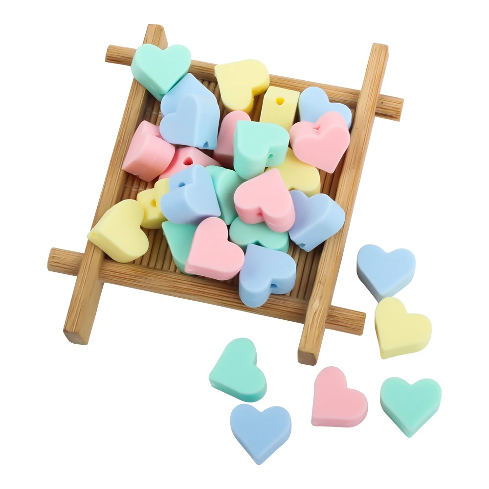 10pcs Mini Heart Silicone Beads Focal Loose Beads Colourful Jewelry Beads DIY Bracelets Pendant Accessories For Jewelry Making