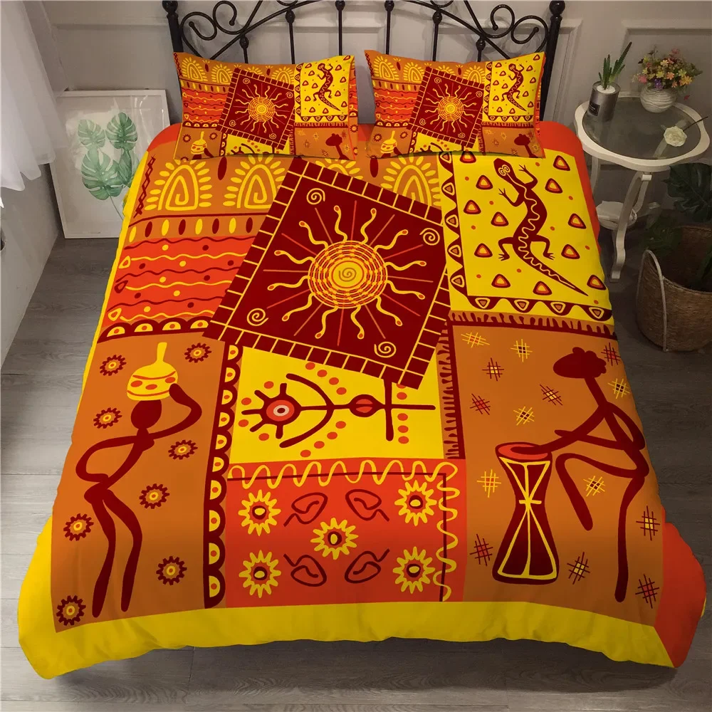 African Woman King Queen Duvet Cover Retro Exotic Tribal Black Girl Pattern Bedding Set Africa Polyester Quilt Cover Pillowcase