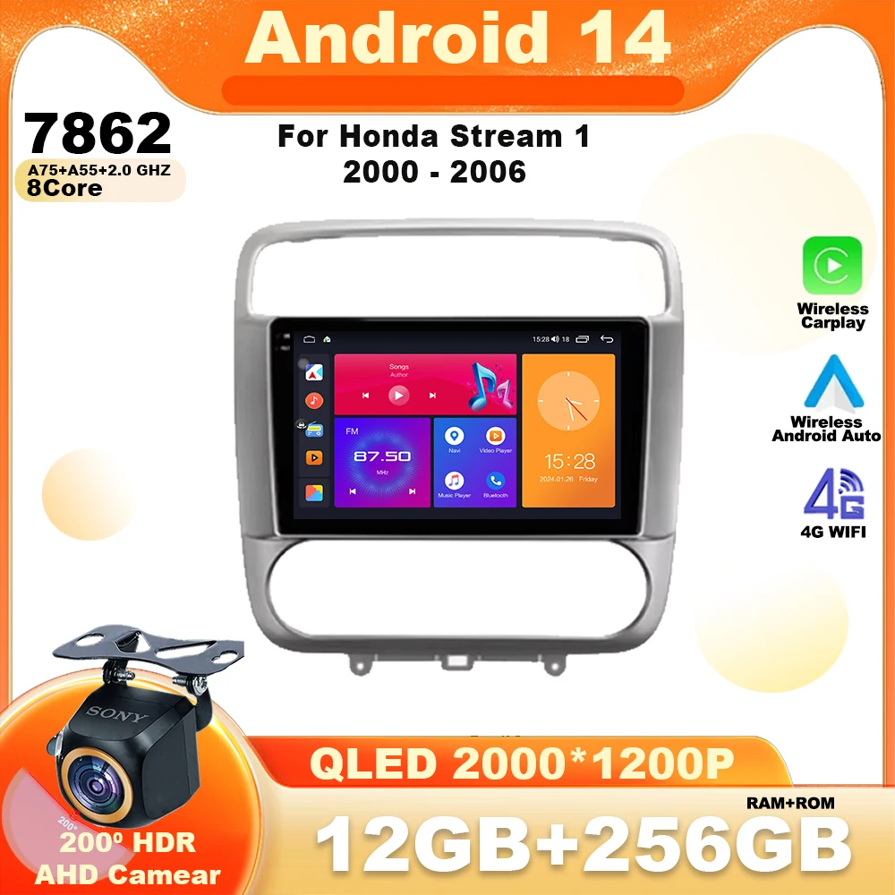 

Android 14 For Honda Stream 1 2000 - 2006 car radio Multimedia Video Player Navigation GPS Carplay WIFI 4G DSP Wireless Head
