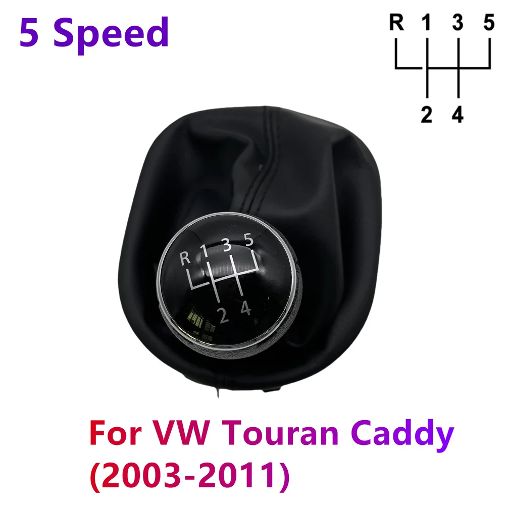 5/6 Speed Gear Shift Knob Gaiter Boot Cover Black leather For VW Touran Caddy (2003-2011)  High Quality Car Accessories