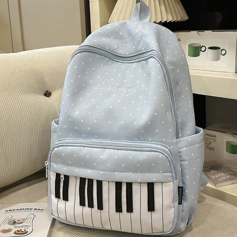 

Simple Nylon Polka Dot Print Backpack Color-blocked Cute Large Capacity School Bag Durable Preppy Style Piano Key Backpack Daily