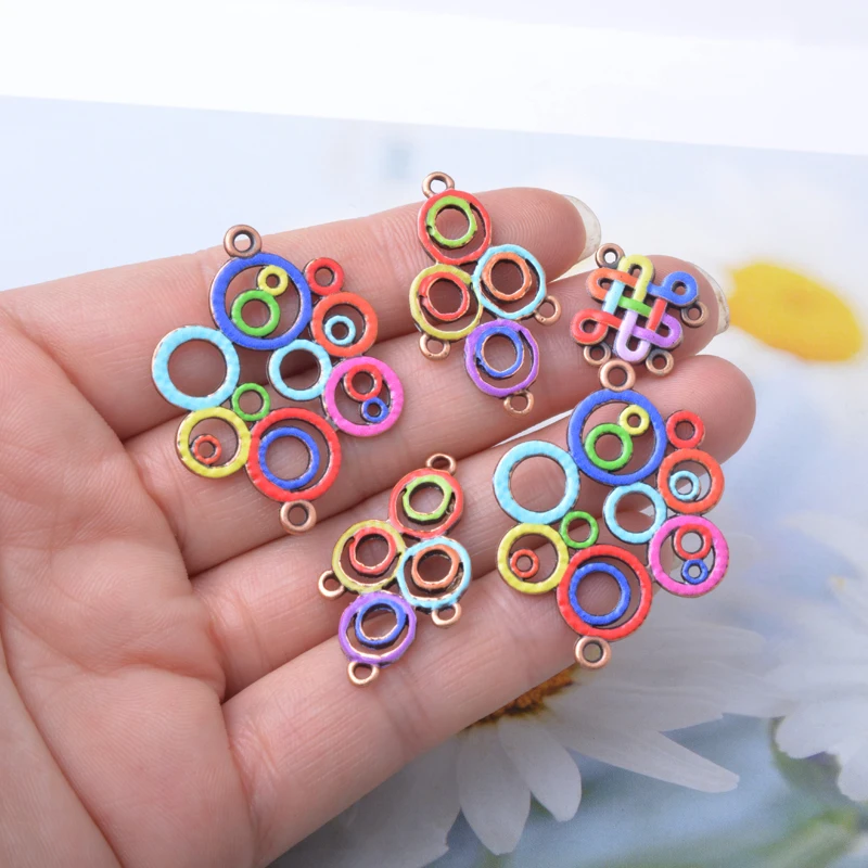 12 Stück/Set Ethnische Ohrringe in Antik-Kupferfarbe mit vier Löchern, Schmuckzubehör, Blumen-Anhänger im Bohème-Stil, DIY-Ohrringe für Frauen – Detail 5