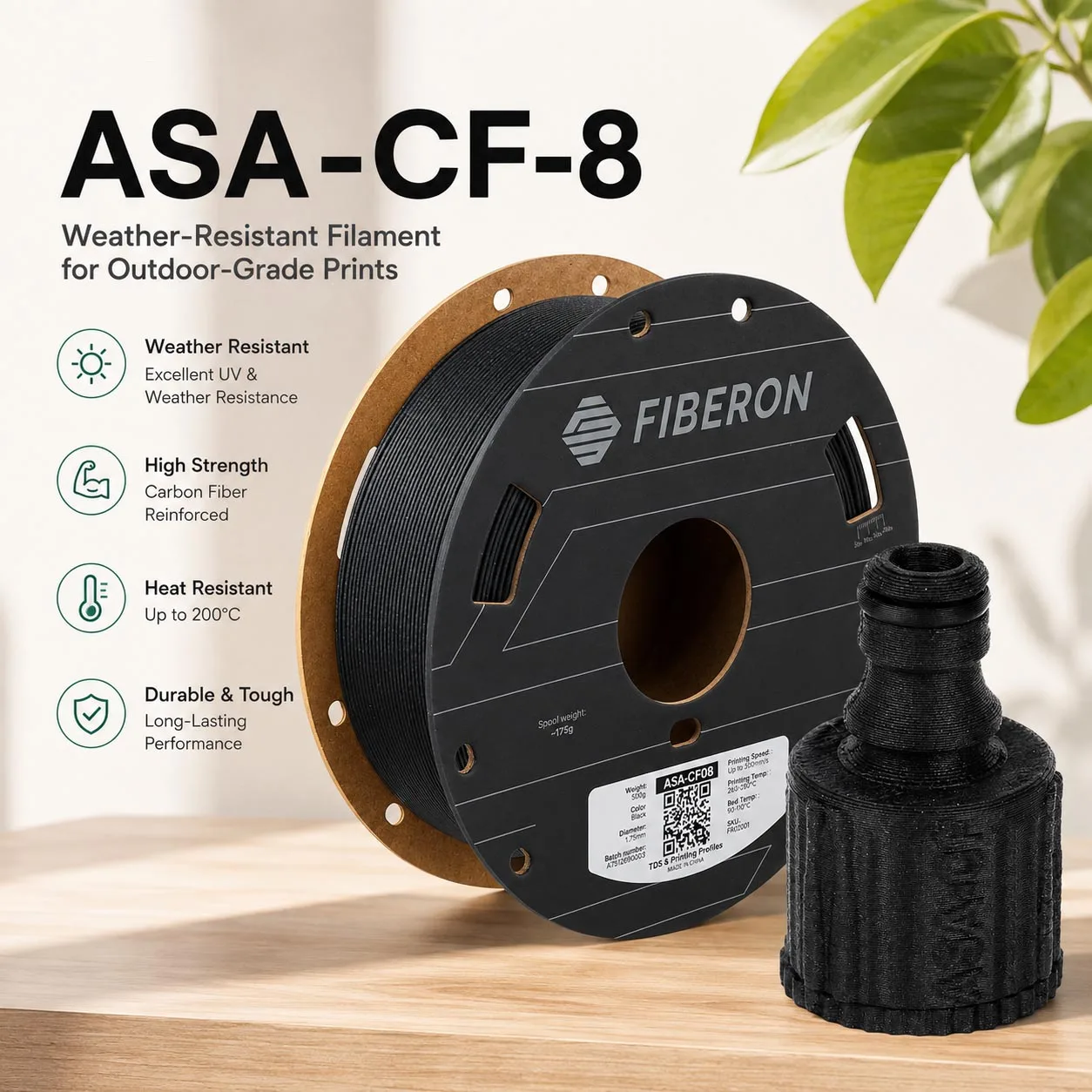 Polymaker ASA-CF8 Carbonfaser 3D-Drucker Filament 1,75mm 0,5KG UV-Wetterbeständiges Material für Outdoor-Druck